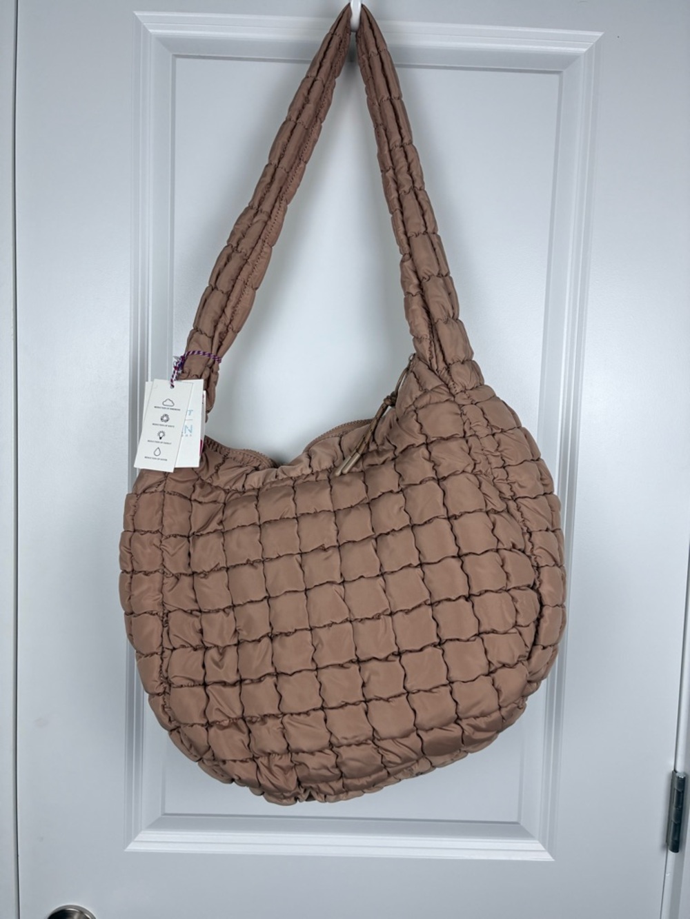 NWT Urban Expressions Nude Tan Leda Quilted Nylon Puffer Hobo Large
